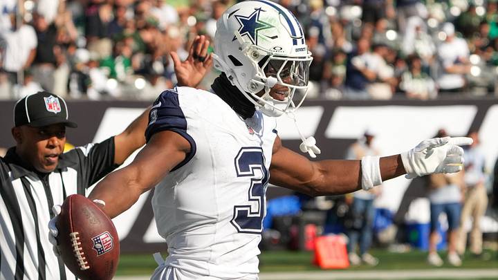 Dallas Cowboys wide receiver George Pickens reacts after catching a touchdown against the New York Jets. Dallas Cowboys wide receiver George Pickens reacts after catching a touchdown against the New York Jets.