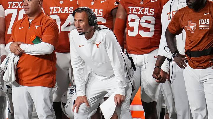 Texas Longhorns head coach Steve Sarkisian watches during the NCAA football game against the Ohio State Buckeyes at Darrell K Royal–Texas Memorial Stadium in Austin, Texas Longhorns head coach Steve Sarkisian watches during the NCAA football game against the Ohio State Buckeyes at Darrell K Royal–Texas Memorial Stadium in Austin,