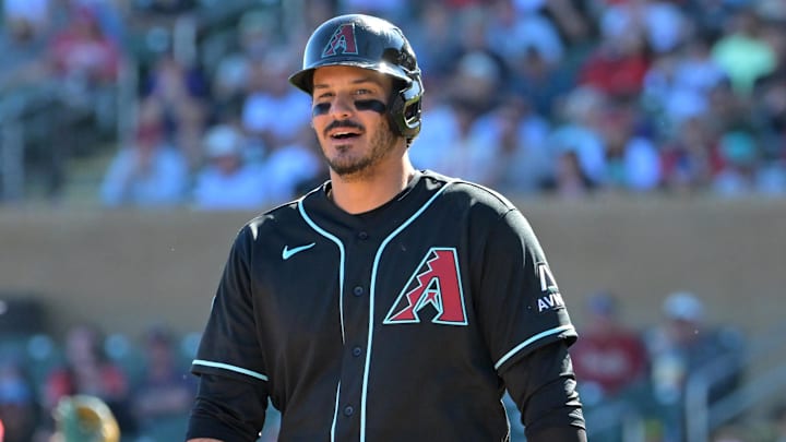 Feb 22, 2026; Salt River Pima-Maricopa, Arizona, USA; Arizona Arizona Diamondbacks third baseman Nolan Arenado (28) during the third inning against the Los Angeles Angels at Salt River Fields at Talking Stick. Mandatory Credit: Jayne Kamin-Oncea-Imagn Images Feb 22, 2026; Salt River Pima-Maricopa, Arizona, USA; Arizona Arizona Diamondbacks third baseman Nolan Arenado (28) during the third inning against the Los Angeles Angels at Salt River Fields at Talking Stick. Mandatory Credit: Jayne Kamin-Oncea-Imagn Images