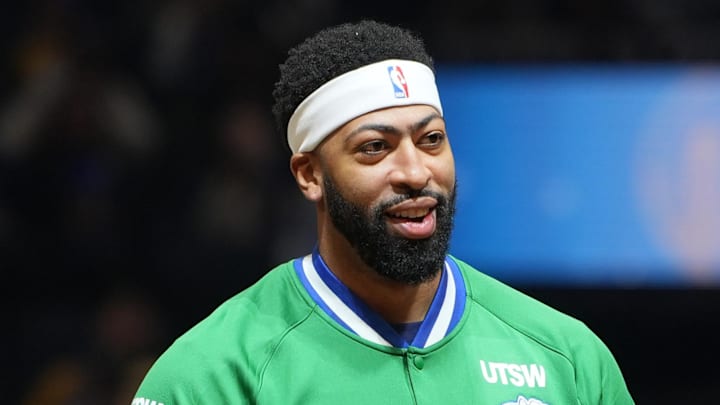 Dec 25, 2025; San Francisco, California, USA; Dallas Mavericks forward Anthony Davis (3) before the game against the Golden State Warriors at Chase Center. Mandatory Credit: Darren Yamashita-Imagn Images