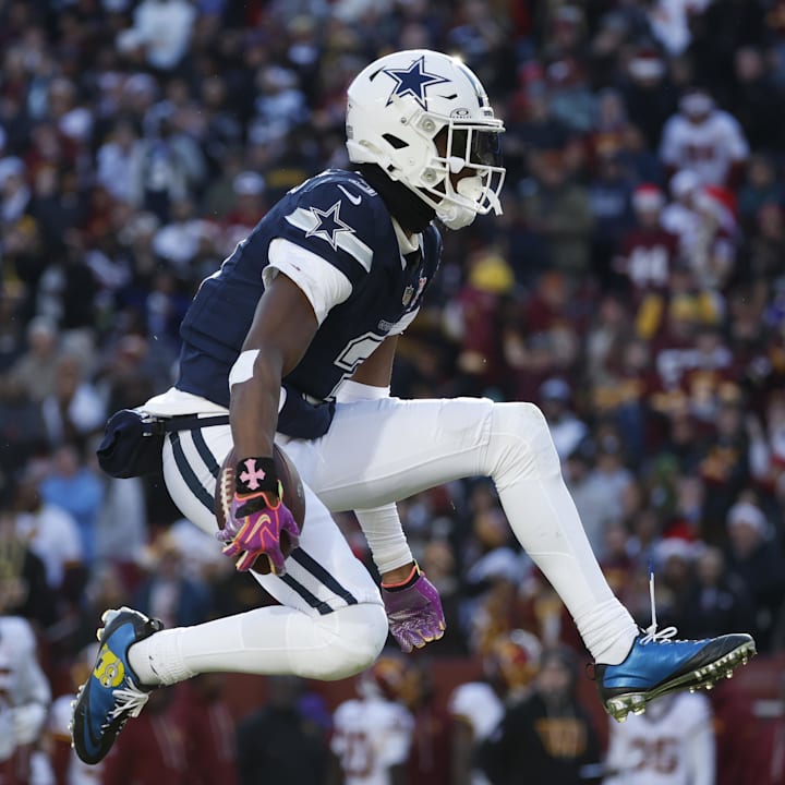 Dallas Cowboys wide receiver George Pickens celebrates after a play against the Washington Commanders at Northwest Stadium. 