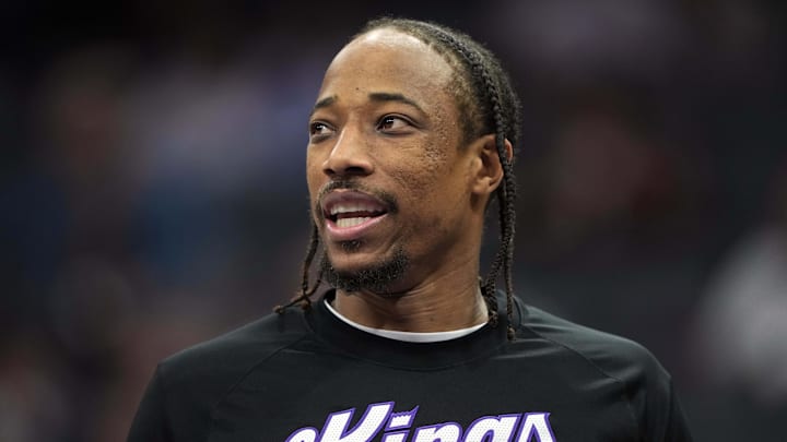 Apr 5, 2026; Sacramento, California, USA; Sacramento Kings guard DeMar DeRozan (10) before the game against the LA Clippers at Golden 1 Center. Mandatory Credit: Darren Yamashita-Imagn Images Apr 5, 2026; Sacramento, California, USA; Sacramento Kings guard DeMar DeRozan (10) before the game against the LA Clippers at Golden 1 Center. Mandatory Credit: Darren Yamashita-Imagn Images