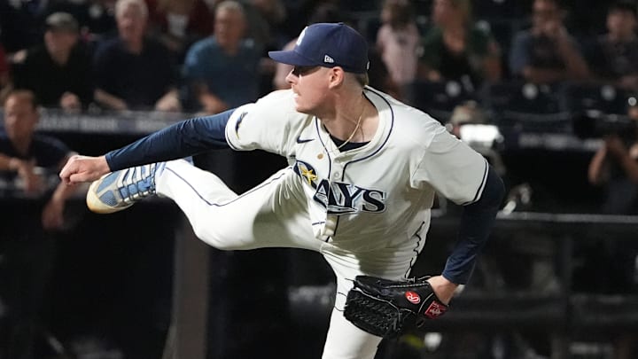 Miami Marlins reliever Pete Fairbanks pitching with the Tampa Bay Rays in 2025.