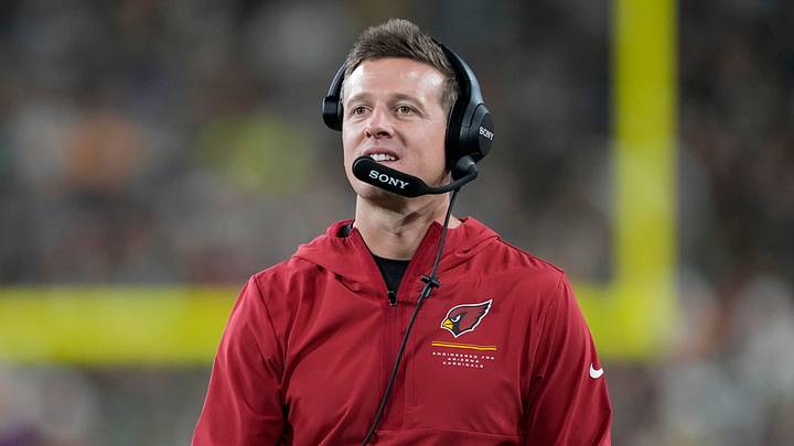 Aug 28, 2026; Green Bay, Wisconsin, USA;  Arizona Cardinals head coach Mike LaFleur looks on during the third quarter against the Green Bay Packers at Lambeau Field. Mandatory Credit: Jeff Hanisch-Imagn Images