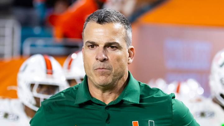 Jan 19, 2026; Miami Gardens, FL, USA; Miami Hurricanes head coach Mario Cristobal against the Indiana Hoosiers during the College Football Playoff National Championship game at Hard Rock Stadium. Mandatory Credit: Mark J. Rebilas-Imagn Images