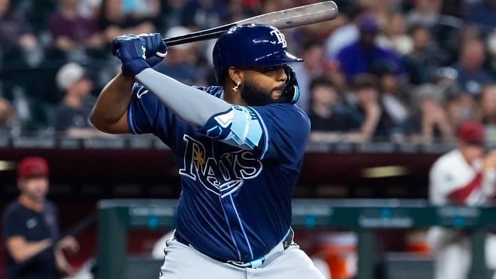 Apr 22, 2025; Phoenix, Arizona, USA; Tampa Bay Rays third baseman Junior Caminero against the Arizona Diamondbacks at Chase Field. Apr 22, 2025; Phoenix, Arizona, USA; Tampa Bay Rays third baseman Junior Caminero against the Arizona Diamondbacks at Chase Field.
