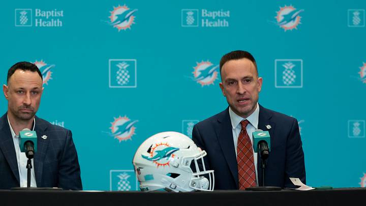 Jan 22, 2026; Miami Gardens, FL, USA; Miami Dolphins head coach Jeff Hafley, right, joined by general manager Jon-Eric Sullivan, left, speak to reporters during their introductory press conference at Baptist Health Training Complex. Mandatory Credit: Sam Navarro-Imagn Images Jan 22, 2026; Miami Gardens, FL, USA; Miami Dolphins head coach Jeff Hafley, right, joined by general manager Jon-Eric Sullivan, left, speak to reporters during their introductory press conference at Baptist Health Training Complex. Mandatory Credit: Sam Navarro-Imagn Images