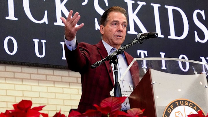 Nick Saban speaks before helping unveil the newest rendering of the Saban Center during the Nick’s Kids Foundation Teacher Appreciation luncheon at Tuscaloosa River Market Tuesday, Dec. 10, 2024. Nick Saban speaks before helping unveil the newest rendering of the Saban Center during the Nick’s Kids Foundation Teacher Appreciation luncheon at Tuscaloosa River Market Tuesday, Dec. 10, 2024.