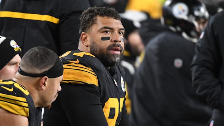 Nov 20, 2022; Pittsburgh, Pennsylvania, USA; Pittsburgh Steelers defensive tackle Cameron Heyward (97) watches the final minutes of the game against the Cincinnati Bengals at Acrisure Stadium. The Bengals won 37-30. Mandatory Credit: Philip G. Pavely-Imagn Images