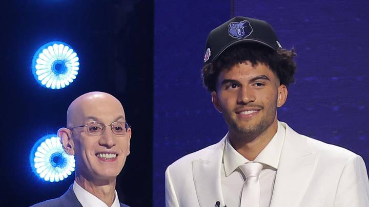 Jun 23, 2026; New York, NY, USA; NBA commissioner Adam Silver greets the third pick in the 2026 NBA draft, Duke forward Cameron Boozer after he was selected by the Memphis Grizzlies at Barclays Center. Mandatory Credit: Brad Penner-Imagn Images