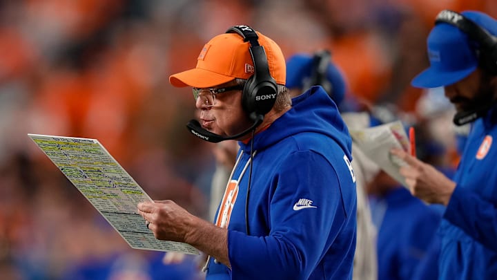 Jan 4, 2026; Denver, Colorado, USA; Denver Broncos head coach Sean Payton in the fourth quarter against the Los Angeles Chargers at Empower Field at Mile High. Mandatory Credit: Isaiah J. Downing-Imagn Images