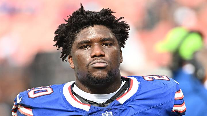 Aug 22, 2026; Cleveland, Ohio, USA; Buffalo Bills running back Frank Gore Jr. (20) uring the second half at Huntington Bank Field. Mandatory Credit: Ken Blaze-Imagn Images