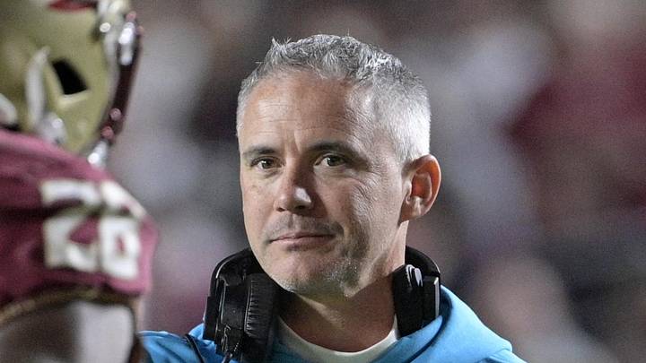 Nov 1, 2025; Tallahassee, Florida, USA; Florida State Seminoles head coach Mike Norvell celebrates a touchdown during the fourth quarter against the Wake Forest Demon Deacons at Doak S. Campbell Stadium. Mandatory Credit: Melina Myers-Imagn Images