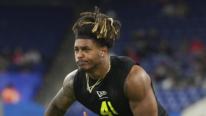 Texas A&M defensive lineman Cashius Howell (DL41) during the NFL Scouting Combine Texas A&M defensive lineman Cashius Howell (DL41) during the NFL Scouting Combine
