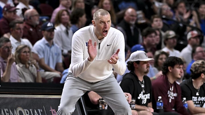 Mar 3, 2026; College Station, Texas, USA; Kentucky Wildcats head coach Mark Pope reacts during the second half against the Texas A&M Aggies at Reed Arena. Mandatory Credit: Maria Lysaker-Imagn Images 