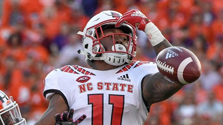 NC State wide receiver Jakobi Meyers (11) nearly catches ball near Clemson defensive back K'Von Wallace (12) during the first quarter in Memorial Stadium on Saturday, October 20, 2018.
Clemson Nc State 1st Quarter NC State wide receiver Jakobi Meyers (11) nearly catches ball near Clemson defensive back K'Von Wallace (12) during the first quarter in Memorial Stadium on Saturday, October 20, 2018.
Clemson Nc State 1st Quarter