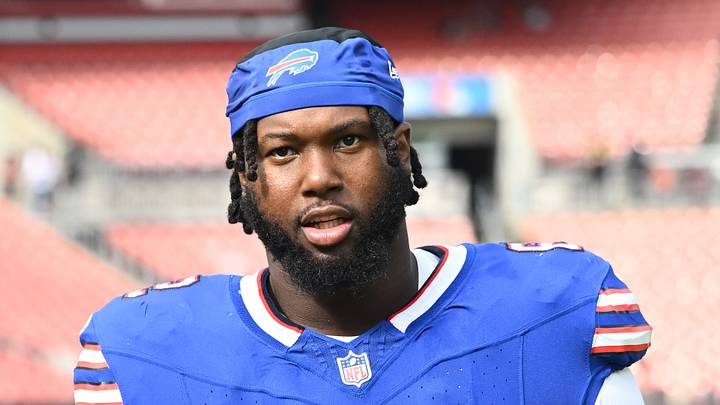 Aug 22, 2026; Cleveland, Ohio, USA; Buffalo Bills center Sedrick van Pran-Granger (62) during the second half at Huntington Bank Field. Mandatory Credit: Ken Blaze-Imagn Images