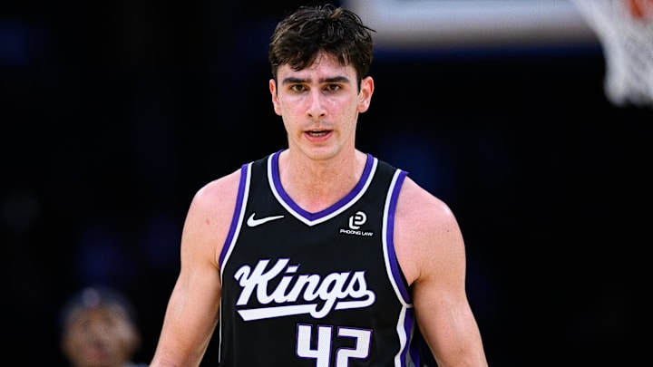 Oct 17, 2025; Los Angeles, California, USA; Sacramento Kings center Maxime Raynaud (42) reacts during the second half against the Los Angeles Lakers at Crypto.com Arena. Mandatory Credit: William Liang-Imagn Images Oct 17, 2025; Los Angeles, California, USA; Sacramento Kings center Maxime Raynaud (42) reacts during the second half against the Los Angeles Lakers at Crypto.com Arena. Mandatory Credit: William Liang-Imagn Images
