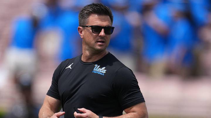 May 2, 2026; Pasadena, CA, USA; UCLA Bruins coach Bob Chesney reacts during the spring game at Rose Bowl. Mandatory Credit: Kirby Lee-Imagn Images May 2, 2026; Pasadena, CA, USA; UCLA Bruins coach Bob Chesney reacts during the spring game at Rose Bowl. Mandatory Credit: Kirby Lee-Imagn Images
