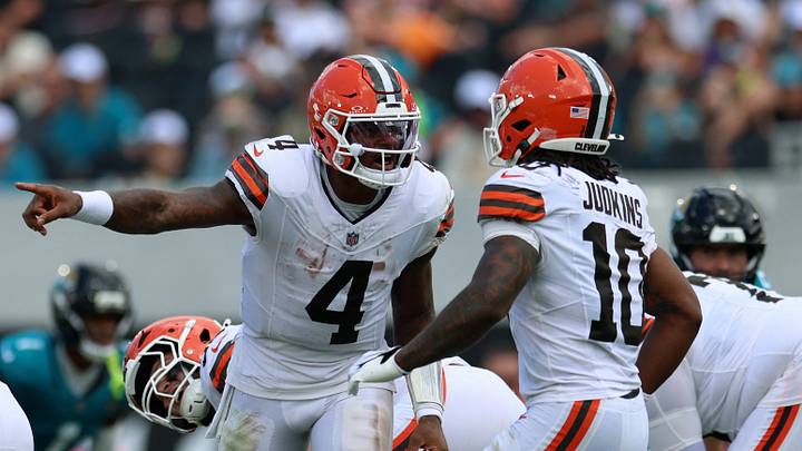 Cleveland Browns quarterback Deshaun Watson with running back Quinshon Judkins