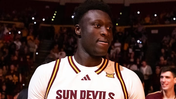 Jan 3, 2026; Tempe, Arizona, USA; Arizona State Sun Devils center Massamba Diop (35) against the Colorado Buffaloes at Desert Financial Arena. Mandatory Credit: Mark J. Rebilas-Imagn Images Jan 3, 2026; Tempe, Arizona, USA; Arizona State Sun Devils center Massamba Diop (35) against the Colorado Buffaloes at Desert Financial Arena. Mandatory Credit: Mark J. Rebilas-Imagn Images