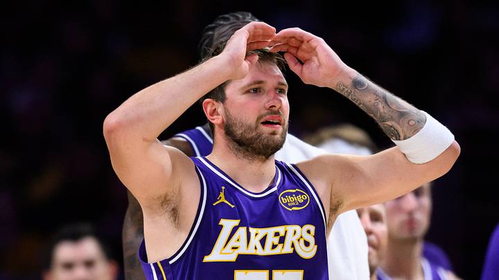 Mar 27, 2026; Los Angeles, California, USA; Los Angeles Lakers guard Luka Doncic (77) reacts during the second half against the Brooklyn Nets at Crypto.com Arena. Mandatory Credit: William Liang-Imagn Images Mar 27, 2026; Los Angeles, California, USA; Los Angeles Lakers guard Luka Doncic (77) reacts during the second half against the Brooklyn Nets at Crypto.com Arena. Mandatory Credit: William Liang-Imagn Images