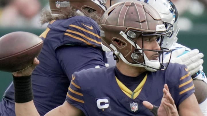 Green Bay Packers quarterback Jordan Love (10) throws a pass during their game against the Carolina Panthers.