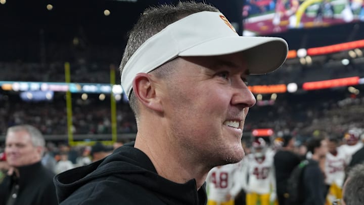 Dec 27, 2024; Las Vegas, NV, USA; Southern California Trojans head coach Lincoln Riley reacts after the game against the Texas A&M Aggies at Allegiant Stadium. Mandatory Credit: Kirby Lee-Imagn Images