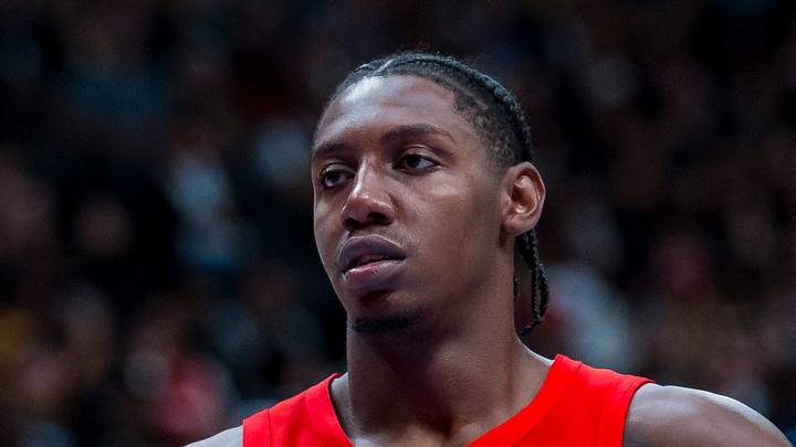 Toronto Raptors forward RJ Barrett during a stop in play against the Los Angeles Clippers.
