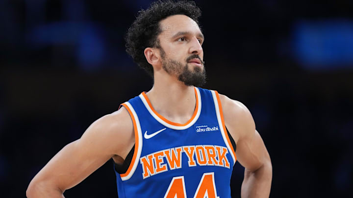 New York Knicks guard Landry Shamet looks on during a game.