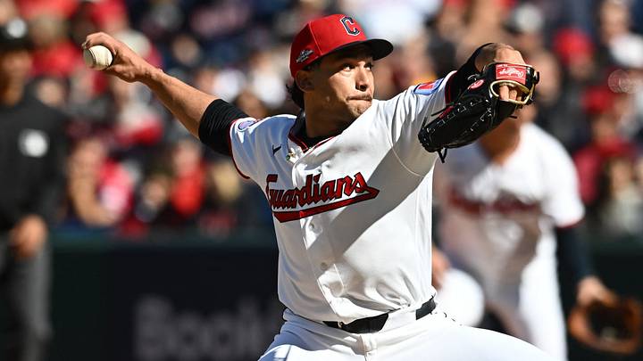 Oct 3, 2026; Cleveland, Ohio, USA; Cleveland Guardians pitcher Daniel Espino (41) pitches during the fifth inning against the Chicago White Sox in game one of the ALDS for the 2026 MLB Playoffs at Progressive Field. Mandatory Credit: Ken Blaze-Imagn Images Oct 3, 2026; Cleveland, Ohio, USA; Cleveland Guardians pitcher Daniel Espino (41) pitches during the fifth inning against the Chicago White Sox in game one of the ALDS for the 2026 MLB Playoffs at Progressive Field. Mandatory Credit: Ken Blaze-Imagn Images