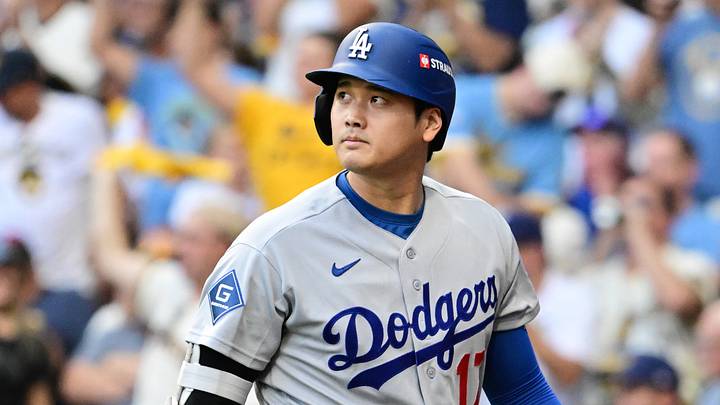 Los Angeles Dodgers pitcher Shohei Ohtani (17) reacts