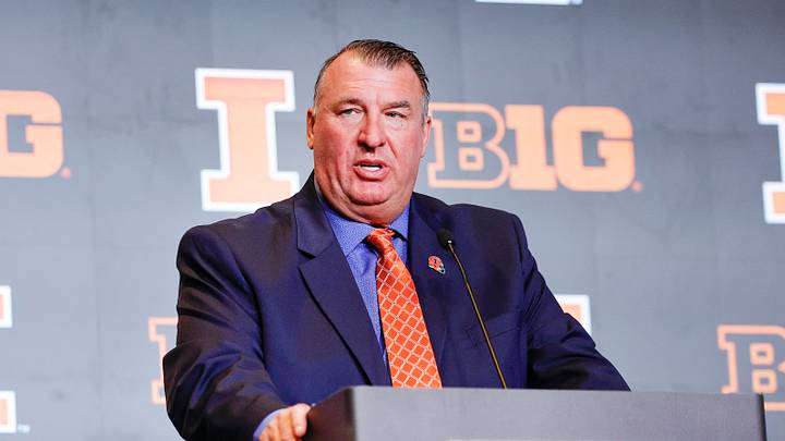 Jul 28, 2026; Chicago, IL, USA; Illinois Football head coach Bret Bielema speaks during Media Days at Hilton Chicago. Mandatory Credit: Kamil Krzaczynski-Imagn Images Jul 28, 2026; Chicago, IL, USA; Illinois Football head coach Bret Bielema speaks during Media Days at Hilton Chicago. Mandatory Credit: Kamil Krzaczynski-Imagn Images