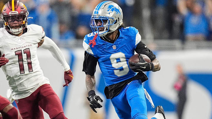 Detroit Lions wide receiver Jameson Williams (9) runs against Washington Commanders Detroit Lions wide receiver Jameson Williams (9) runs against Washington Commanders