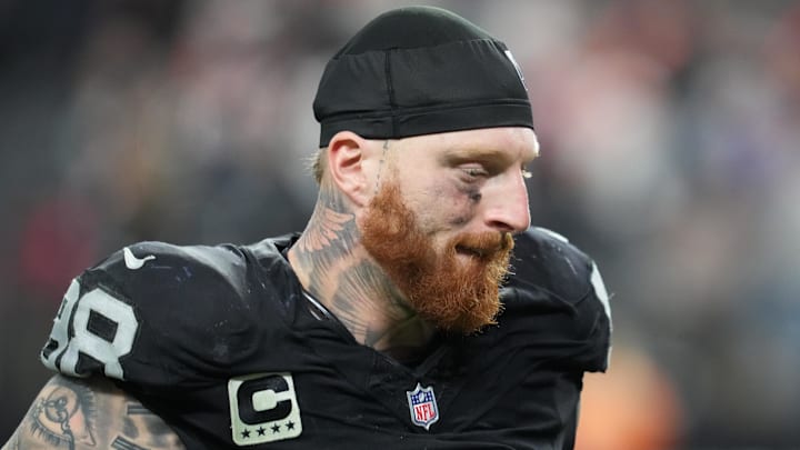 Dec 7, 2025; Paradise, Nevada, USA;  Las Vegas Raiders defensive end Maxx Crosby (98) leaves the field following a game against the Denver Broncos at Allegiant Stadium. Mandatory Credit: Stephen R. Sylvanie-Imagn Images