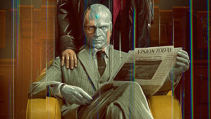 James Spader as Ultron and Paul Bettany as Vision in Marvel Studios' VISIONQUEST