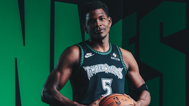 Anthony Edwards in the iconic "trees" Timberwolves uniform. 