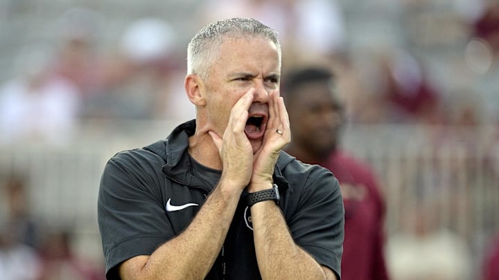 Sep 2, 2024; Tallahassee, Florida, USA; Florida State Seminoles head coach Mike Norvell before the game against the Boston College Eagles at Doak S. Campbell Stadium. Mandatory Credit: Melina Myers-Imagn Images Sep 2, 2024; Tallahassee, Florida, USA; Florida State Seminoles head coach Mike Norvell before the game against the Boston College Eagles at Doak S. Campbell Stadium. Mandatory Credit: Melina Myers-Imagn Images