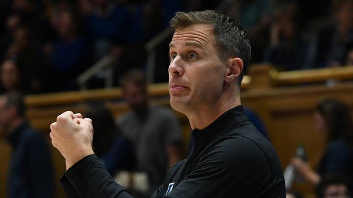 Nov 23, 2025; Durham, North Carolina, USA; Duke Blue Devils head coach Jon Scheyer directs his team during the second half against the Howard Bison at Cameron Indoor Stadium. Mandatory Credit: Rob Kinnan-Imagn Images Nov 23, 2025; Durham, North Carolina, USA; Duke Blue Devils head coach Jon Scheyer directs his team during the second half against the Howard Bison at Cameron Indoor Stadium. Mandatory Credit: Rob Kinnan-Imagn Images