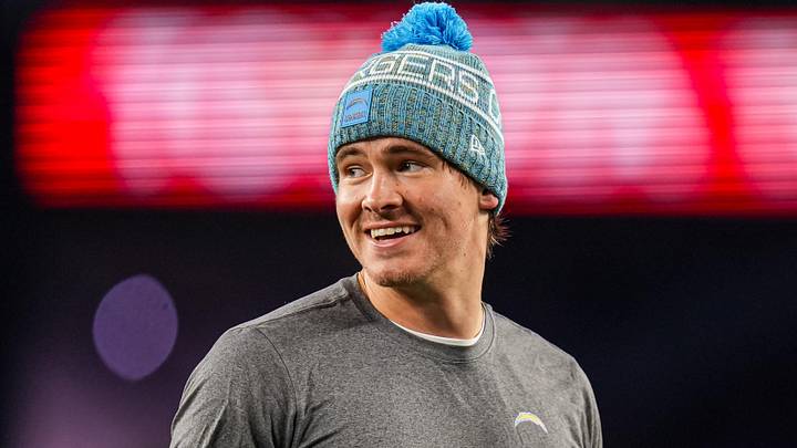 Jan 11, 2026; Foxborough, MA, USA; Los Angeles Chargers quarterback Justin Herbert (10) looks on before the game against the New England Patriots in an AFC Wild Card Round game at Gillette Stadium. Mandatory Credit: David Butler II-Imagn Images Jan 11, 2026; Foxborough, MA, USA; Los Angeles Chargers quarterback Justin Herbert (10) looks on before the game against the New England Patriots in an AFC Wild Card Round game at Gillette Stadium. Mandatory Credit: David Butler II-Imagn Images