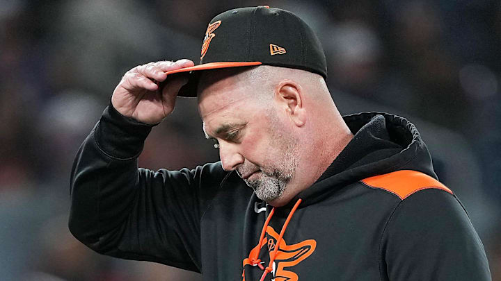 Mar 28, 2025; Toronto, Ontario, CAN; Baltimore Orioles manager Brandon Hyde (18) walks towards the dugout