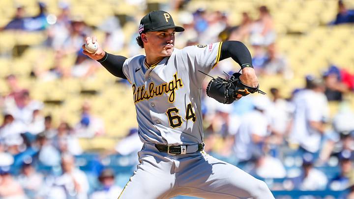 Aug 23, 2026; Los Angeles, California, USA; Pittsburgh Pirates pitcher Khristian Curtis (64) pitches at the bottom of the seventh inning against the Los Angeles Dodgers at Dodger Stadium. Mandatory Credit: William Navarro-Imagn Images Aug 23, 2026; Los Angeles, California, USA; Pittsburgh Pirates pitcher Khristian Curtis (64) pitches at the bottom of the seventh inning against the Los Angeles Dodgers at Dodger Stadium. Mandatory Credit: William Navarro-Imagn Images
