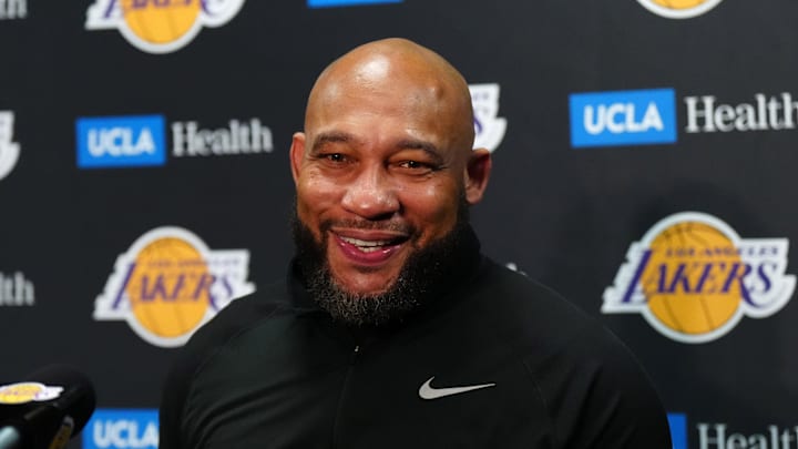 Mar 18, 2024; Los Angeles, California, USA; Los Angeles Lakers coach Darvin Ham at a press conference during the game Atlanta Hawks at Crypto.com Arena. Mandatory Credit: Kirby Lee-Imagn Images