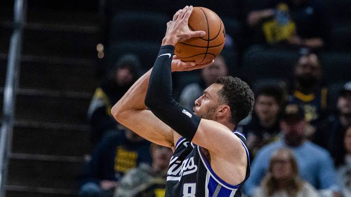 Dec 8, 2025; Indianapolis, Indiana, USA; Sacramento Kings guard Zach Lavine (8) shoots the ball while Indiana Pacers guard Andrew Nembhard (2) defends in the first half at Gainbridge Fieldhouse. Mandatory Credit: Trevor Ruszkowski-Imagn Images Dec 8, 2025; Indianapolis, Indiana, USA; Sacramento Kings guard Zach Lavine (8) shoots the ball while Indiana Pacers guard Andrew Nembhard (2) defends in the first half at Gainbridge Fieldhouse. Mandatory Credit: Trevor Ruszkowski-Imagn Images