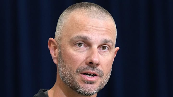 Feb 24, 2026; Indianapolis, IN, USA; Las Vegas Raiders general manager John Spytek speaks at the NFL Scouting Combine at the Indiana Convention Center. Mandatory Credit: Kirby Lee-Imagn Images Feb 24, 2026; Indianapolis, IN, USA; Las Vegas Raiders general manager John Spytek speaks at the NFL Scouting Combine at the Indiana Convention Center. Mandatory Credit: Kirby Lee-Imagn Images