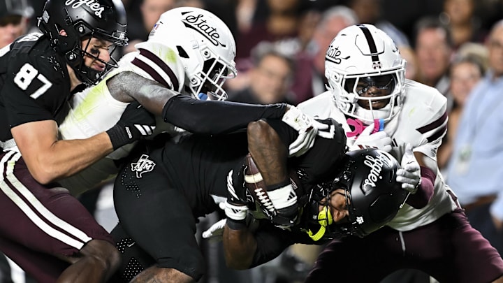 Texas A&M Aggies wide receiver KC Concepcion (7) runs the ball in for a touchdown during the second half against the Mississippi State Bulldogs at Kyle Field. Texas A&M Aggies wide receiver KC Concepcion (7) runs the ball in for a touchdown during the second half against the Mississippi State Bulldogs at Kyle Field.