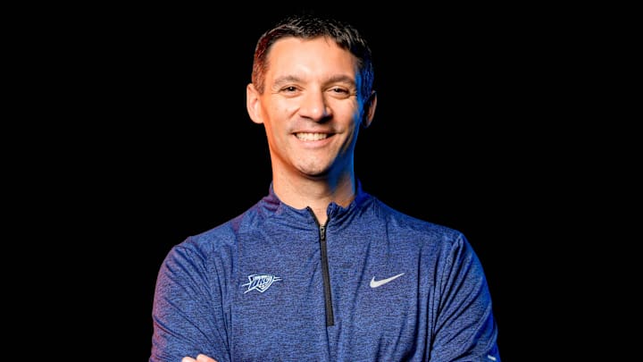 Thunder head coach Mark Daigneault is pictured during the Thunder media day at the Paycom Center in Oklahoma City, on Monday, Sept. 30, 2024. Thunder head coach Mark Daigneault is pictured during the Thunder media day at the Paycom Center in Oklahoma City, on Monday, Sept. 30, 2024.