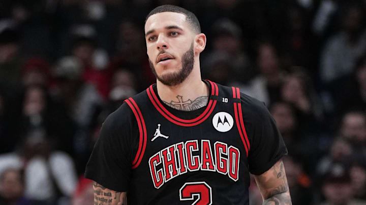 Dec 16, 2024; Toronto, Ontario, CAN; Chicago Bulls guard Lonzo Ball (2) dribbles the ball up court against the Toronto Raptors during the fourth quarter at Scotiabank Arena. Mandatory Credit: Nick Turchiaro-Imagn Images