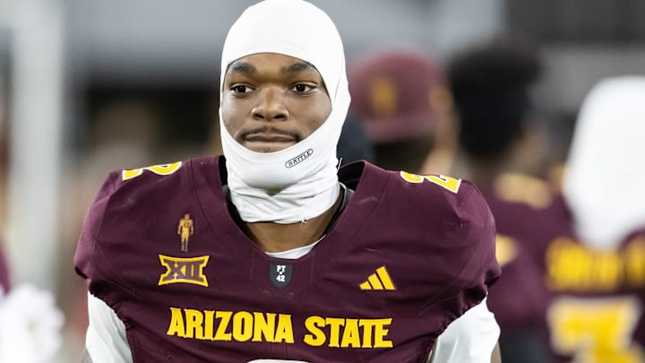 Nov 28, 2025; Tempe, Arizona, USA; Arizona State Sun Devils quarterback Jeff Sims (2) against the Arizona Wildcats during the 99th Territorial Cup at Mountain America Stadium. Mandatory Credit: Mark J. Rebilas-Imagn Images