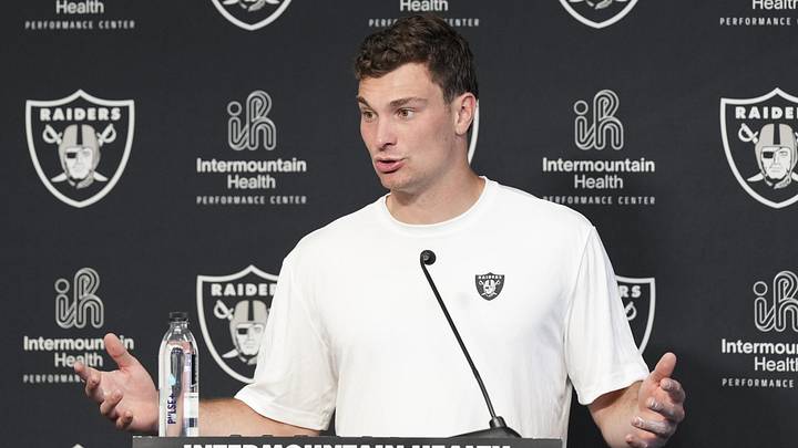 May 2, 2026; Henderson, NV, USA; Las Vegas Raiders quarterback Fernando Mendoza (15) speaks during a news conference at the team’s Rookie Minicamp at Intermountain Health Performance Center. Mandatory Credit: Candice Ward-Imagn Images May 2, 2026; Henderson, NV, USA; Las Vegas Raiders quarterback Fernando Mendoza (15) speaks during a news conference at the team’s Rookie Minicamp at Intermountain Health Performance Center. Mandatory Credit: Candice Ward-Imagn Images